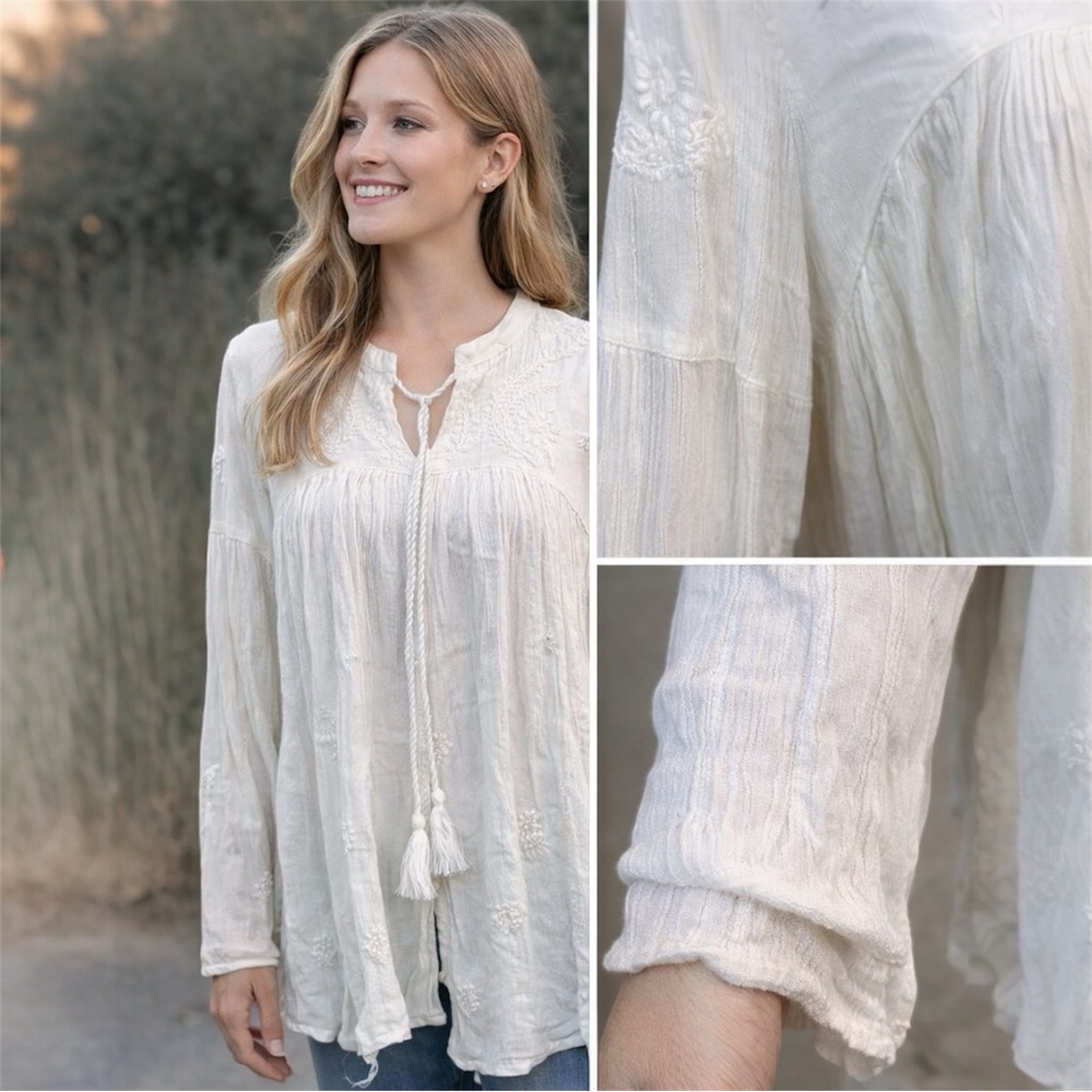 Rachel Zoe Ivory Embroidered Boho Tunic Top | Like New | Bohemian - Picture 3 of 17